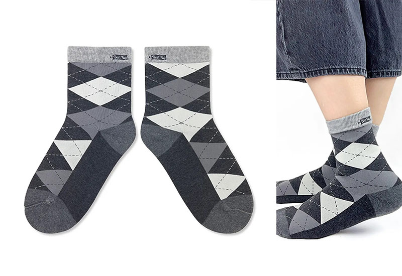 經典菱格紋-灰 厚襪款(2種尺寸) 